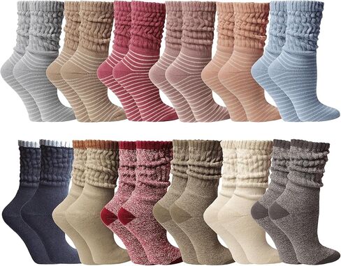 12 زوجًا من الجوارب النسائية ذات الرقبة المترهلة من Yacht & Smith، عرض حزمة كبيرة من القطن، متنوعة بألوان مخططة in Kuwait