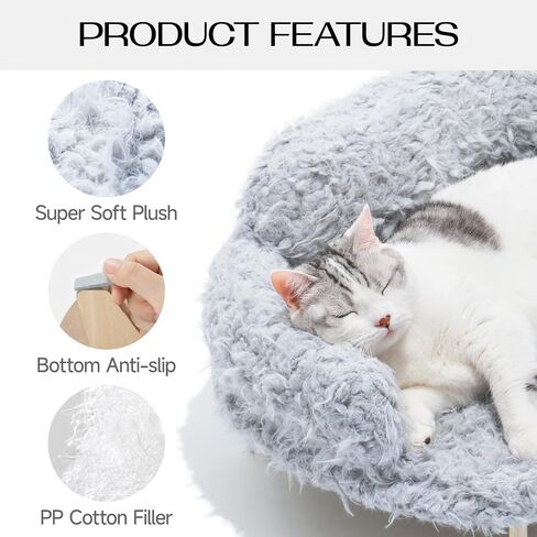 MEWOOFUN Removable Washable Cover Cat Bed - 26"x18.3"x8.5" Elevated Wooden Pet Sofa for Cats & Small to Medium Dogs, Modern Pet Furniture (Grey) in Saudi Arabia
