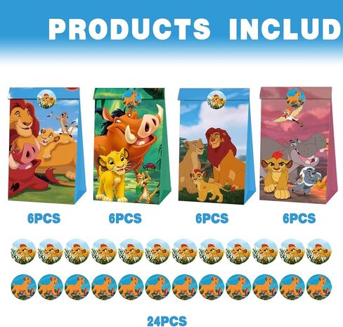 24 عبوة من أكياس هدايا حفلات الأسد كينج وأكياس الحلوى ومستلزمات حفلات أسد كينج وديكور حفلات أعياد الميلاد in Kuwait