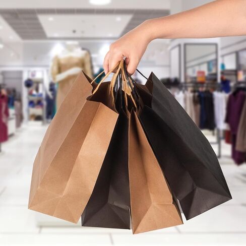 KAMMAK Paper Gift Bags 8.1x4.5x10.5 25pcs Black Kraft Paper Bags with Handles Bulk Medium Size as Business Bags, Party Bags, Retail Bags, Shopping Bags, Birthday Bags, Craft Bags in Saudi Arabia