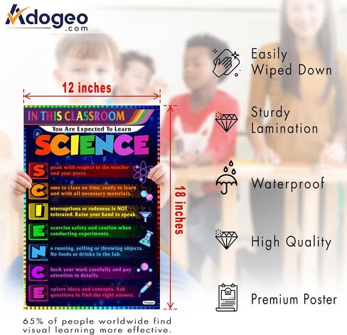 ADOGEO Science Classroom Rules Poster - in This Classroom Posters - Science Class Decor - Science Lab Printable Art, Science Teacher Supplies, School Counseling Wall Art 12''x18'' in Saudi Arabia