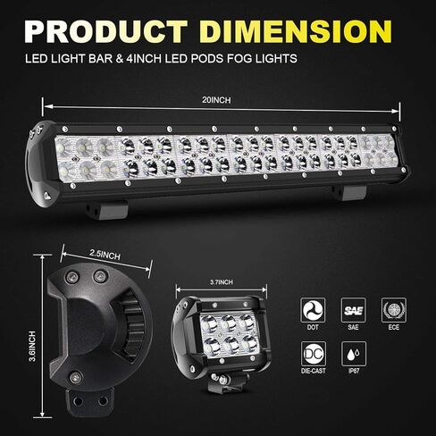 TURBO SII 20 in LED Light Bar W/2pcs Spot Pods Cubes Switch Harness for Tractor Boat Utv Golf Cart Ford Polaris RZR Ranger Honda ATV Gmc Yukon Pickup Tacoma Am Commander 4Wheeler Yamaha Suburban in Kuwait