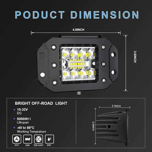 LED Light Pods, ELELION 4 Inch 42W Flush Mount Led Pods for Truck, Spot Flood Combo Side Shooter Led Pods Light for Off-Road Boat Tractor SUV, IP67 Waterproof , 2PCS in Saudi Arabia