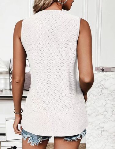 Tank Tops for Women Sleeveless Eyelet Shirts Loose Fit High Neck Cami Going Out Basic Tanks Cute Summer Top in Saudi Arabia
