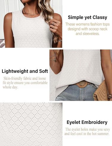 Tank Tops for Women Sleeveless Eyelet Shirts Loose Fit High Neck Cami Going Out Basic Tanks Cute Summer Top in Saudi Arabia