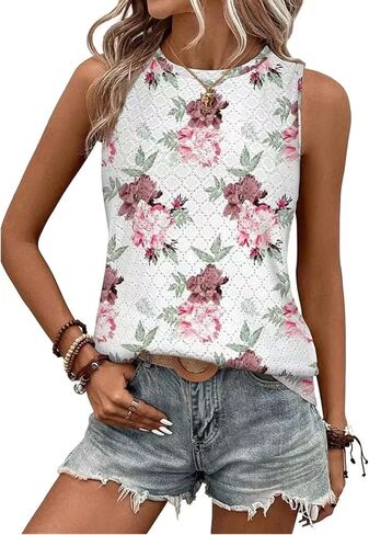 Tank Tops for Women Sleeveless Eyelet Shirts Loose Fit High Neck Cami Going Out Basic Tanks Cute Summer Top in Saudi Arabia