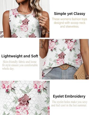 Tank Tops for Women Sleeveless Eyelet Shirts Loose Fit High Neck Cami Going Out Basic Tanks Cute Summer Top in Saudi Arabia