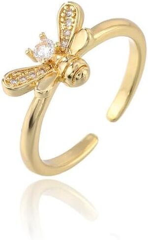 Glamorous 18K Gold-Plated Ring with Sparkling Gemstone Butterfly- Adjustable Size, Luxury Gift in Kuwait
