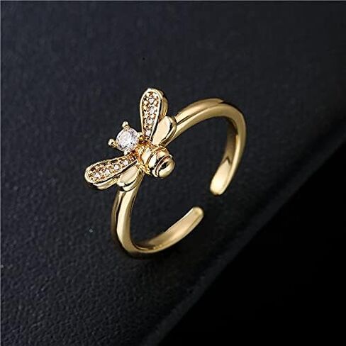 Glamorous 18K Gold-Plated Ring with Sparkling Gemstone Butterfly- Adjustable Size, Luxury Gift in Kuwait