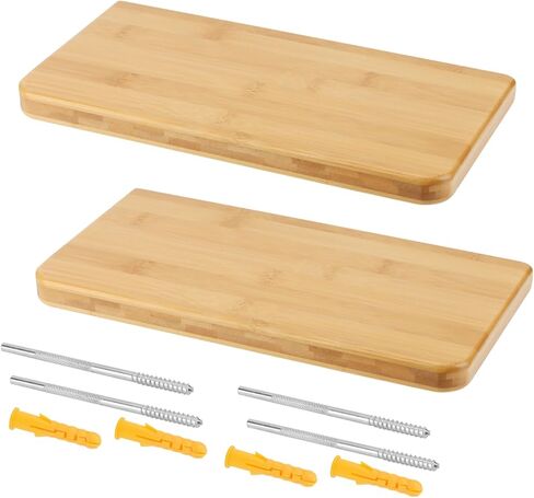 2 قطعة رف حائط من الخيزران مقاس 12 × 6 بوصة عائم، أرفف حائط خشبية ريفية، أرفف خشبية عائمة لغرفة النوم والحمام والمطبخ in Kuwait