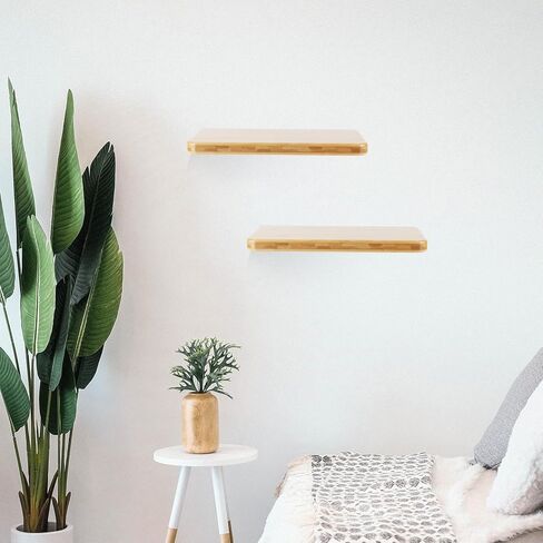 2 قطعة رف حائط من الخيزران مقاس 12 × 6 بوصة عائم، أرفف حائط خشبية ريفية، أرفف خشبية عائمة لغرفة النوم والحمام والمطبخ in Kuwait