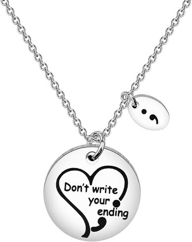 MYOSPARK Semicolon Necklace Don't Write Your Ending Mental Health Awareness Jewelry Inspirational Motivational Gift in Kuwait