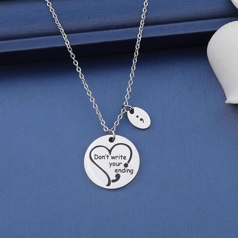 MYOSPARK Semicolon Necklace Don't Write Your Ending Mental Health Awareness Jewelry Inspirational Motivational Gift in Kuwait