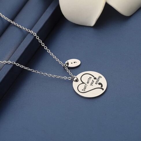 MYOSPARK Semicolon Necklace Don't Write Your Ending Mental Health Awareness Jewelry Inspirational Motivational Gift in Kuwait
