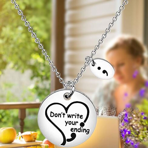 MYOSPARK Semicolon Necklace Don't Write Your Ending Mental Health Awareness Jewelry Inspirational Motivational Gift in Kuwait
