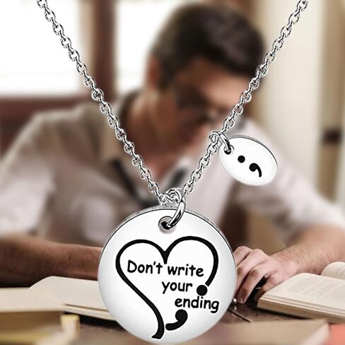 MYOSPARK Semicolon Necklace Don't Write Your Ending Mental Health Awareness Jewelry Inspirational Motivational Gift in Kuwait