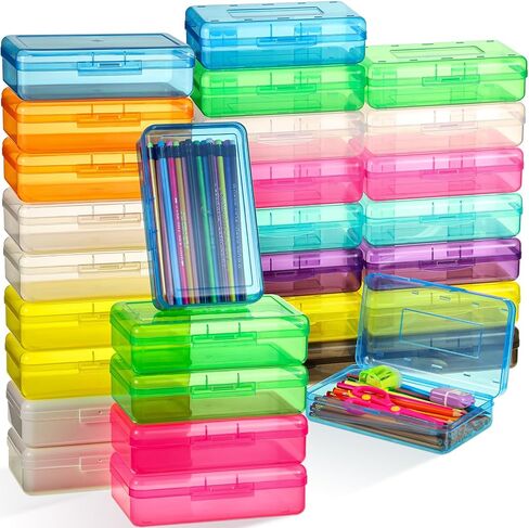 Patelai 30 Pcs Large Capacity Pencil Case Bulk Clear Hard Plastic Pencil Box Organizer with Snap Tight Lid Stackable Crayon Storage Box for Kids School Classroom Home Office 2 Style (Multicolor) in Saudi Arabia