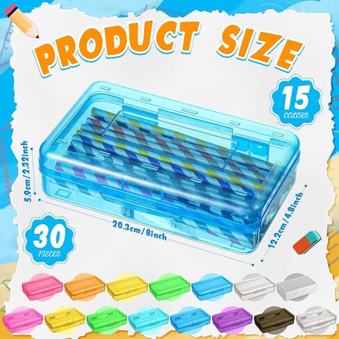 Patelai 30 Pcs Large Capacity Pencil Case Bulk Clear Hard Plastic Pencil Box Organizer with Snap Tight Lid Stackable Crayon Storage Box for Kids School Classroom Home Office 2 Style (Multicolor) in Saudi Arabia