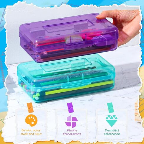 Patelai 30 Pcs Large Capacity Pencil Case Bulk Clear Hard Plastic Pencil Box Organizer with Snap Tight Lid Stackable Crayon Storage Box for Kids School Classroom Home Office 2 Style (Multicolor) in Saudi Arabia