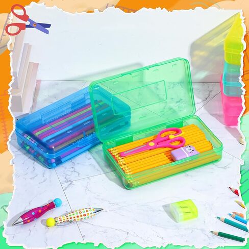 Patelai 30 Pcs Large Capacity Pencil Case Bulk Clear Hard Plastic Pencil Box Organizer with Snap Tight Lid Stackable Crayon Storage Box for Kids School Classroom Home Office 2 Style (Multicolor) in Saudi Arabia