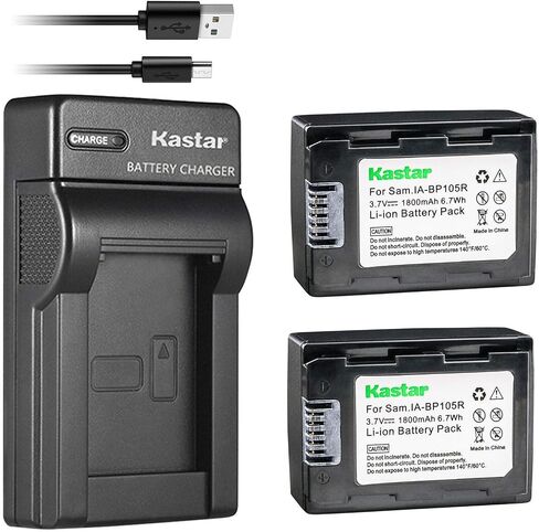Kastar Battery (X2) & Slim USB Charger for Samsung IA-BP105R & HMX-F80 HMX-F90 HMX-F800 HMX-F900 SMX-F50 SMX-F53 SMX-F54 SMX-F500 SMX-F501 SMX-F530 SMX-F70 SMX-F700 HMX-H300 H303 H304 H305 HMX-H320 in Saudi Arabia