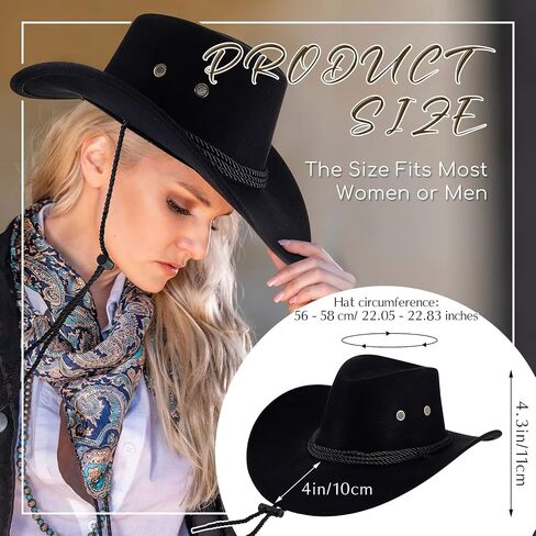 6 Pcs Men's Cowboy Hats Bulk Faux Felt Western Cowboy Hat Wide Brim Fedora Outdoor Cowboy Hat with Strap Cowboy Party Hats in Saudi Arabia