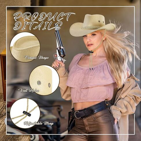 6 Pcs Men's Cowboy Hats Bulk Faux Felt Western Cowboy Hat Wide Brim Fedora Outdoor Cowboy Hat with Strap Cowboy Party Hats in Saudi Arabia