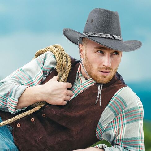 6 Pcs Men's Cowboy Hats Bulk Faux Felt Western Cowboy Hat Wide Brim Fedora Outdoor Cowboy Hat with Strap Cowboy Party Hats in Saudi Arabia