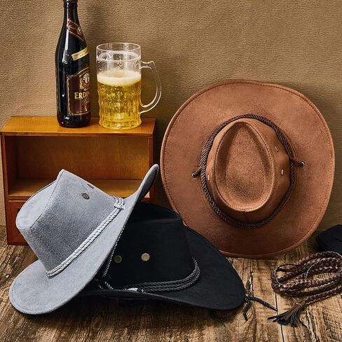 6 Pcs Men's Cowboy Hats Bulk Faux Felt Western Cowboy Hat Wide Brim Fedora Outdoor Cowboy Hat with Strap Cowboy Party Hats in Saudi Arabia
