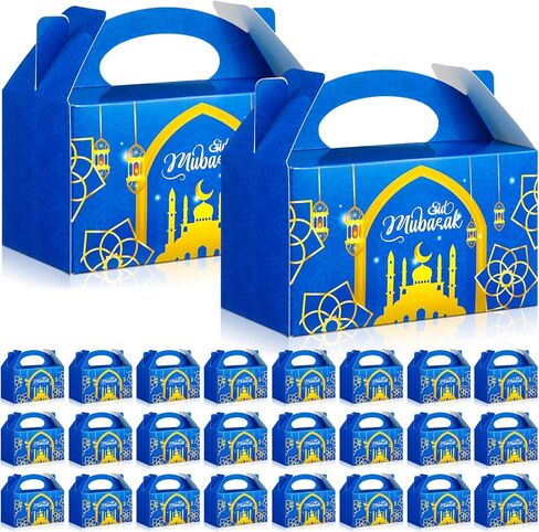 100 Pieces Eid Mubarak Treat Boxes Moon Lantern Paper Goodies Boxes Ramadan Kareem Gift Boxes Treat Boxes for Eid Mubarak Party Favor in Saudi Arabia