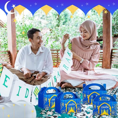100 Pieces Eid Mubarak Treat Boxes Moon Lantern Paper Goodies Boxes Ramadan Kareem Gift Boxes Treat Boxes for Eid Mubarak Party Favor in Saudi Arabia