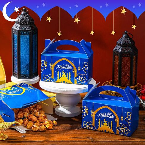 100 Pieces Eid Mubarak Treat Boxes Moon Lantern Paper Goodies Boxes Ramadan Kareem Gift Boxes Treat Boxes for Eid Mubarak Party Favor in Saudi Arabia