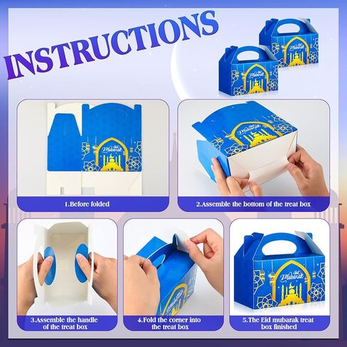 100 Pieces Eid Mubarak Treat Boxes Moon Lantern Paper Goodies Boxes Ramadan Kareem Gift Boxes Treat Boxes for Eid Mubarak Party Favor in Saudi Arabia