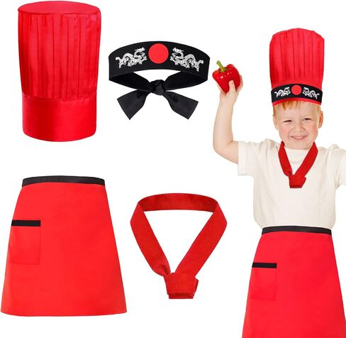 Kids Hibachi Chef Hat Teppanyaki Tall Chef Cap With Hachimaki Headband Tie Apron for Hibachi Birthday Party Costume in Saudi Arabia