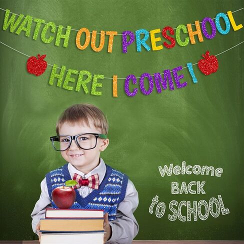 لافتة لامعة احترس من مرحلة ما قبل المدرسة هنا أعود لافتة العودة إلى المدرسة، لافتة اليوم الأول من المدرسة، لافتة ما قبل المدرسة للأطفال في الفصل الدراسي، لوازم تزيين الحفلات in Kuwait