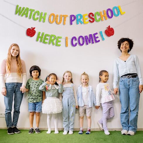 لافتة لامعة احترس من مرحلة ما قبل المدرسة هنا أعود لافتة العودة إلى المدرسة، لافتة اليوم الأول من المدرسة، لافتة ما قبل المدرسة للأطفال في الفصل الدراسي، لوازم تزيين الحفلات in Kuwait