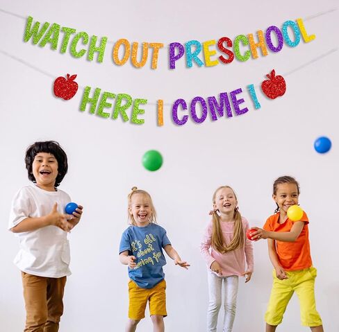 لافتة لامعة احترس من مرحلة ما قبل المدرسة هنا أعود لافتة العودة إلى المدرسة، لافتة اليوم الأول من المدرسة، لافتة ما قبل المدرسة للأطفال في الفصل الدراسي، لوازم تزيين الحفلات in Kuwait