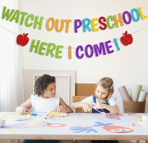 لافتة لامعة احترس من مرحلة ما قبل المدرسة هنا أعود لافتة العودة إلى المدرسة، لافتة اليوم الأول من المدرسة، لافتة ما قبل المدرسة للأطفال في الفصل الدراسي، لوازم تزيين الحفلات in Kuwait