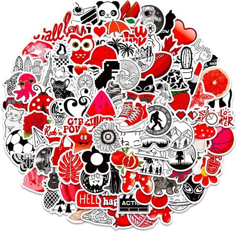 100 قطعة من الملصقات الجمالية باللونين الأحمر والأسود، حزمة ملصقات VSCO من الفينيل المقاوم للماء لليوميات، زجاجة مياه، كمبيوتر محمول، قارورة مائية، لوح التزلج، كمبيوتر للمراهقات والفتيات البالغات in Kuwait