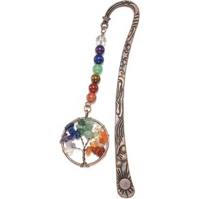 CrystalTears 7 Chakra Crystal Bookmark Vintage Metal Tree Life Bookmarks for Women Student Teacher Graduation Christmas Gift
