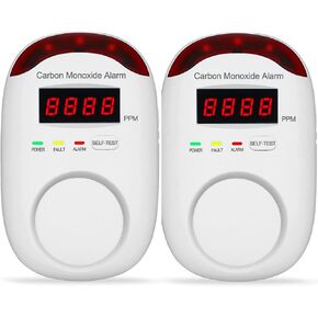 Plug-in Type Carbon Monoxide Alarm, CO Detector Monitor with LED Digital Display and Voice Alert for Home/Kitchen - 2 Pack