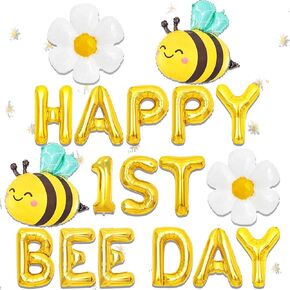 JeVenis Happy 1st Bee Day Balloon So Sweet to Bee One Backdrop Bumble Bee First Birthday Decoration Fun to Bee One Decoration Happy 1st Bee Day Decoration