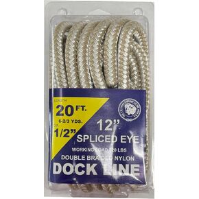T.W. Evans Cordage Co. 57-043 1/2" X 20' Double Braided Nylon Dock LINE Rope, White