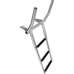 MARINE CITY 316 Grade Stainless Steel Anti-Slip 3-Step Over Platform Telescoping Ladder with Retractable Handle