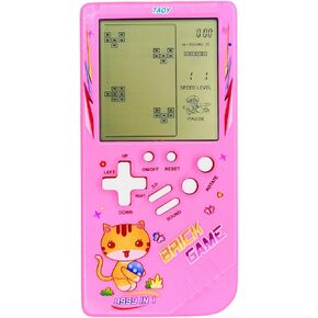 Cute Cat Pattern Block Game Console 23 Brick Games Racing/Tank Battle Retro Mini Game Machine Children's Game Console 70/80/90's Nostalgic Gifts Puzzle Toy Handheld Portable Game Device (Blue)