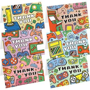 24 Pack Video Game Kids Thank You Cards with Envelope, Funky Gaming Bulk Thank You Notes Small Cute Blank Notecards Greeting Cards Varied Gratitude Card for Kids Birthday Baby Shower