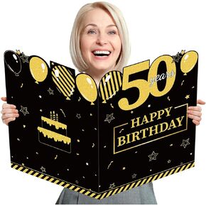 party greeting Jumbo 50th Birthday Card Giant Guest Book Big Happy 50th Birthday Card Party Decorations Supplies Extra Large 50th Birthday Gifts for Office Women Men Co-Worker