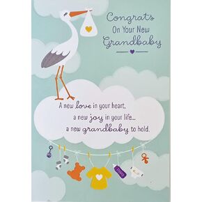 Greeting Card Congratulations On Your New Grandbaby Birth Baby Grandson Granddaughter - Wishing You All The Sweet Little Joys of Grandparenting