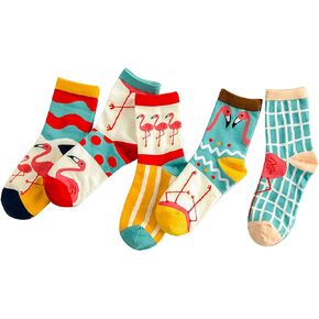 YYaaloa Womens Novelty Casual Crew Socks Flamingo Colorful Dress Fancy Flower Cotton Ankle Dress Socks Size 6-8 (Multicoloured flamingo-5Pairs)