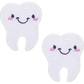 2 pc Cute Tooth Iron On Patches for Clothing Embroidered Applique Patch Badge Sew On Emblem DIY Craft